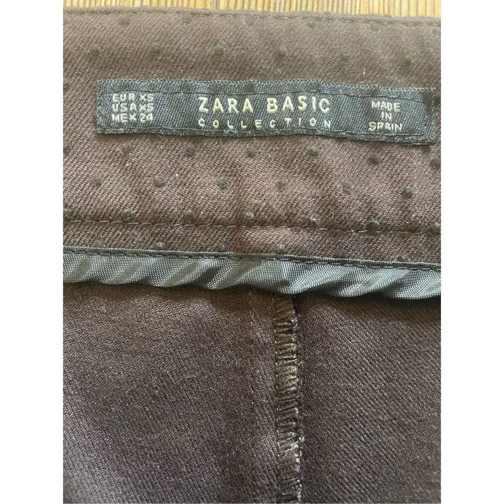 Zara dark brown Swiss dot straight leg trouser pants size XS - Image 3