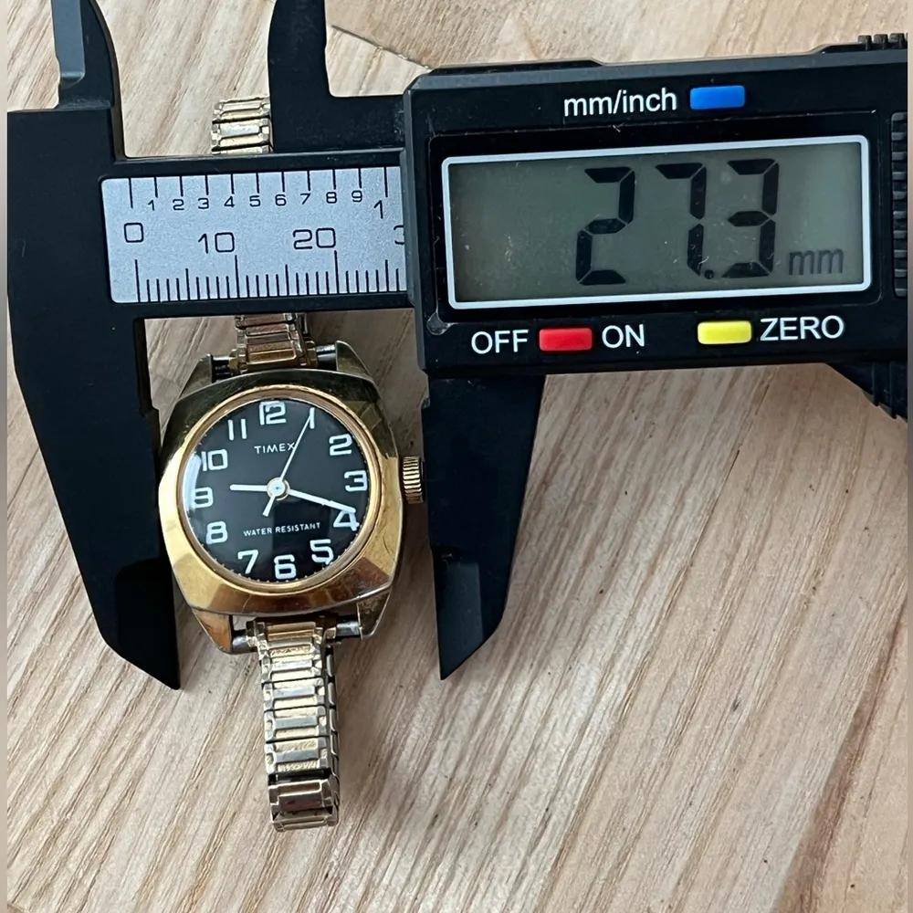 Timex Vintage Mechanical Ladies Watch Gorgeous Black Dial White Markers Gold - Image 12