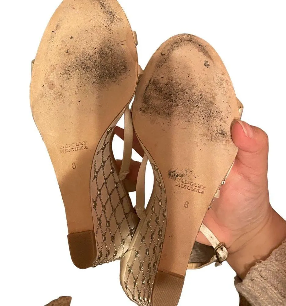 BADGLEY MISCHKA JEWELED SATIN WEDGES - Image 4