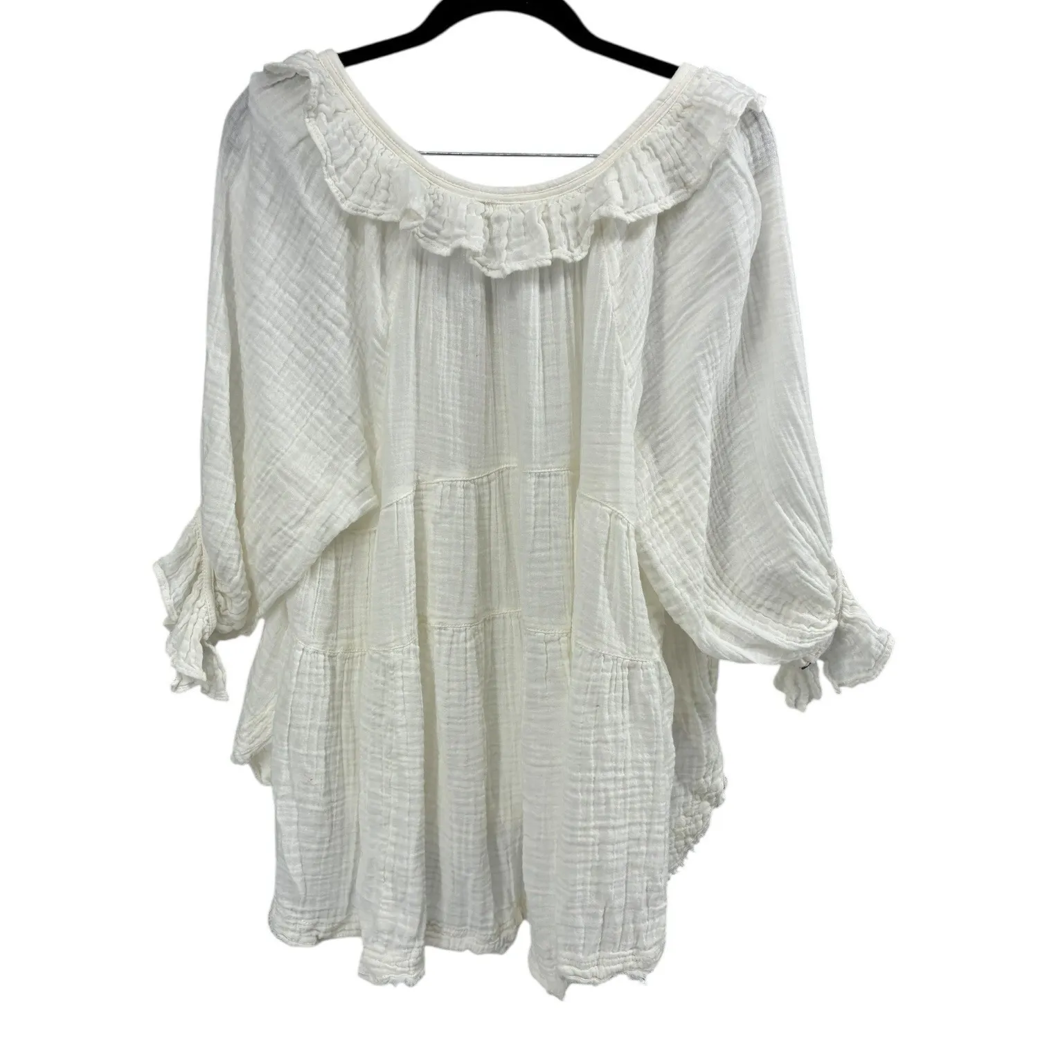 We The Free Free People White Cotton Gauze Ruffle Peasant Tunic Top M Oversized - Image 6