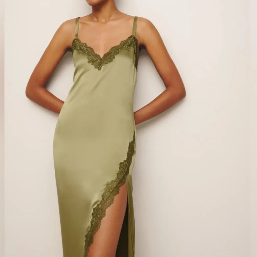 NWT Reformation Karissa Silk Maxi Dress in Olive Oil Green Size 4 - Image 3