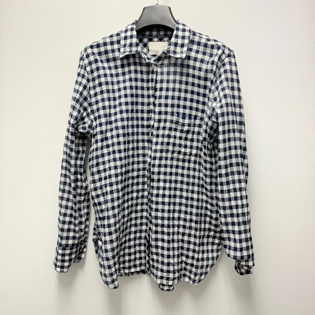 J. Crew Gingham Lightweight Cotton Button Down Shirt, Navy & White | 6 - Image 3