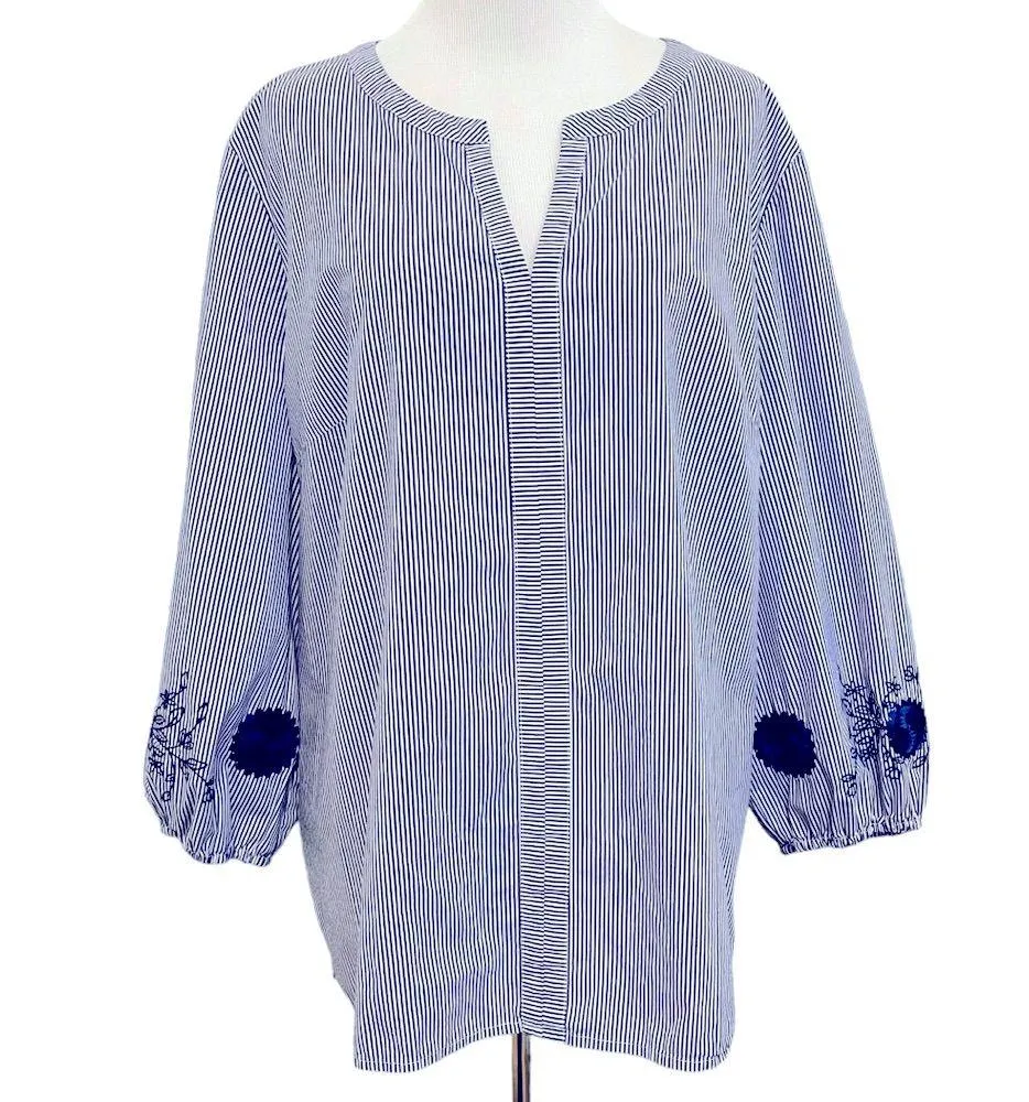 Liz Claiborne 3/4 Sleeve Embroidered Stripe Top XL - Image 2