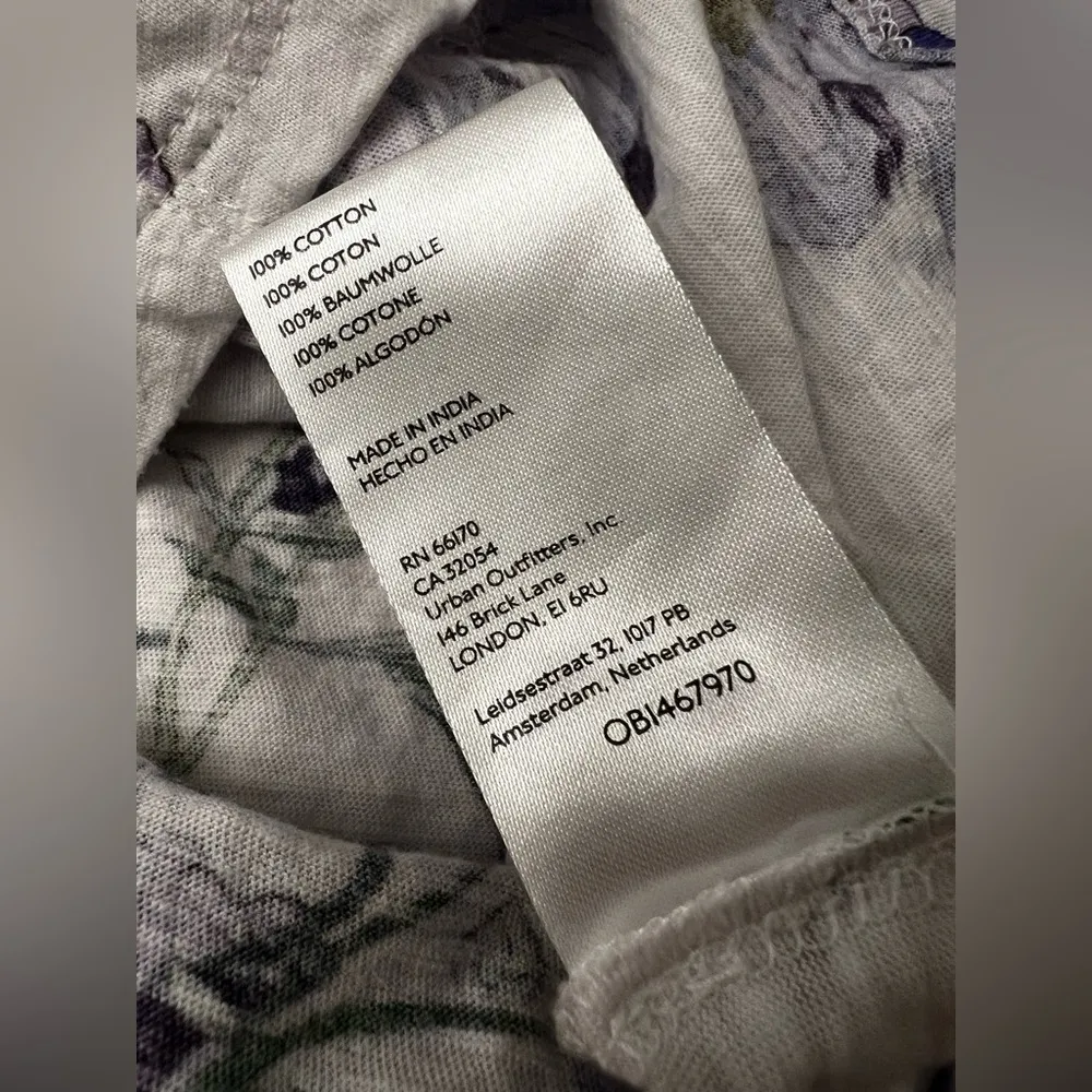 Anthropologie Purple Floral Ruched Crop Top Balloon Sleeves L - Image 5