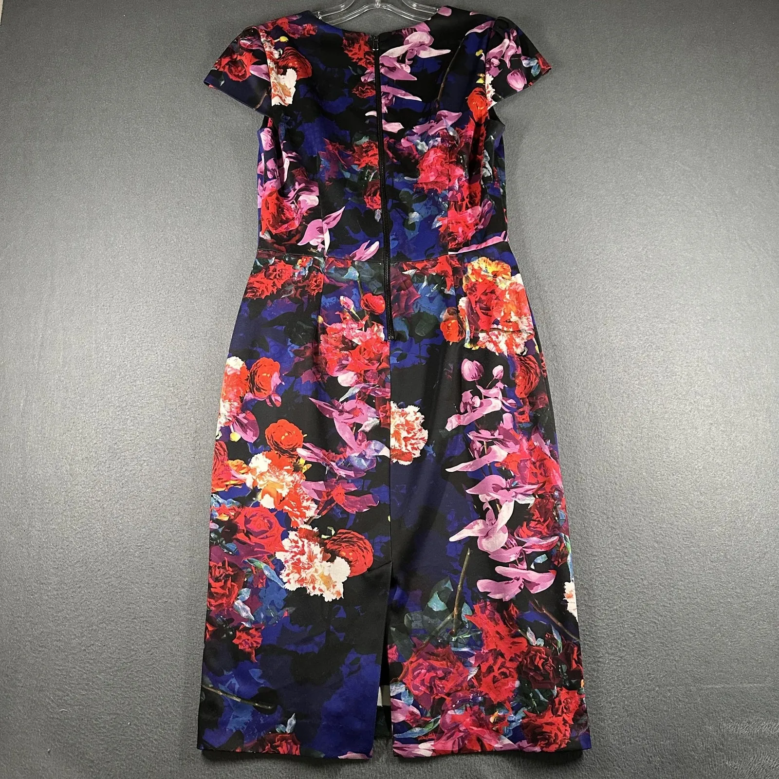 Betsey Johnson Dress Womens 6 Black Blue Floral Sheath Bodycon Cocktail Zip Up - Image 11