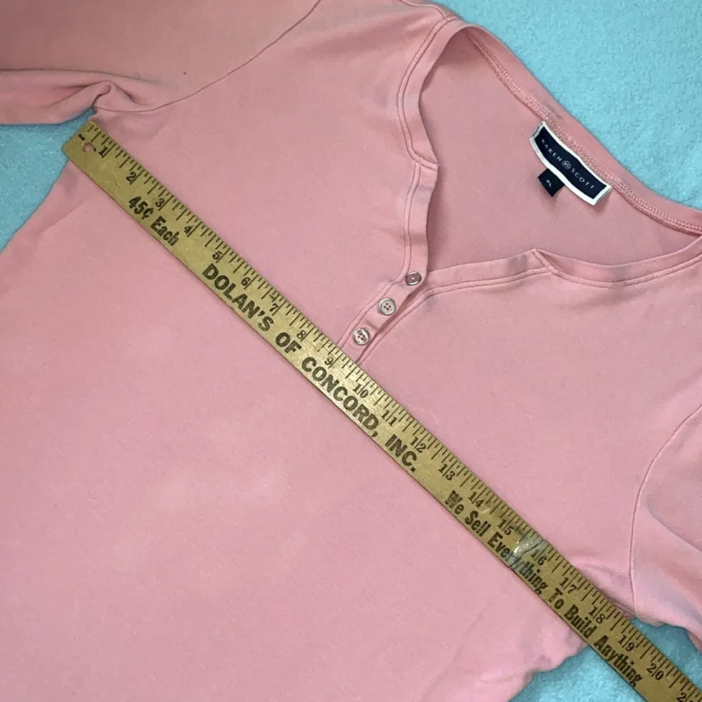 KAREN SCOTT cotton hennly top 3/4 sleeve 3 decorative buttons small flaw size LP - Image 9