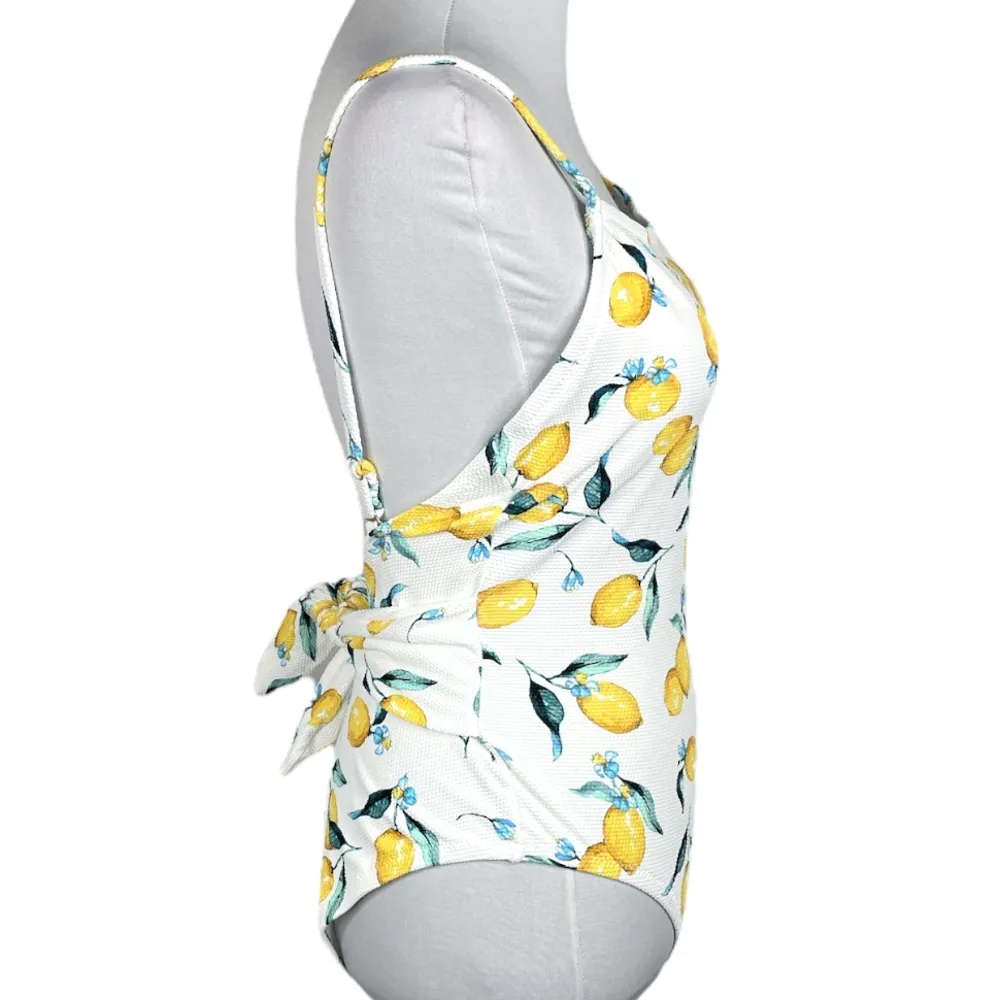 Jessica Simpson Lemons One Piece Swimsuit White Yellow Size Large - Image 3