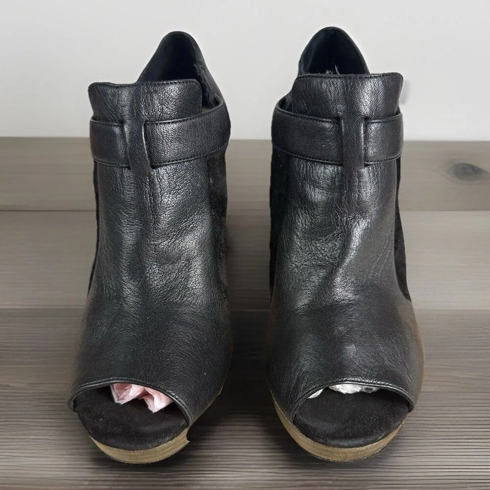 EUC Coach Adrina A3525 Black Leather Suede Peep Toe Buckle Booties Size 9.5 - Image 3