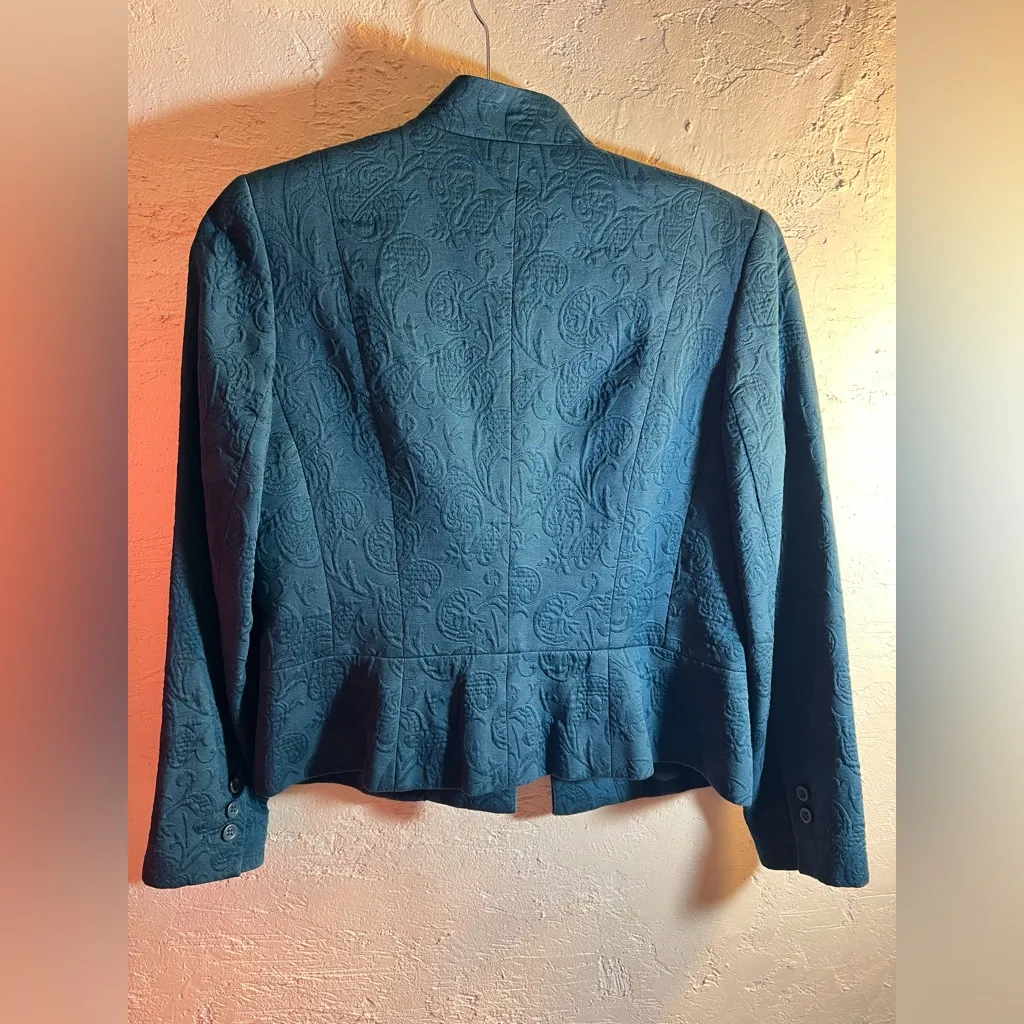 Petite Sophisticate Turquoise Teal Brocade Textured Paisley Blazer 6P classic - Image 6