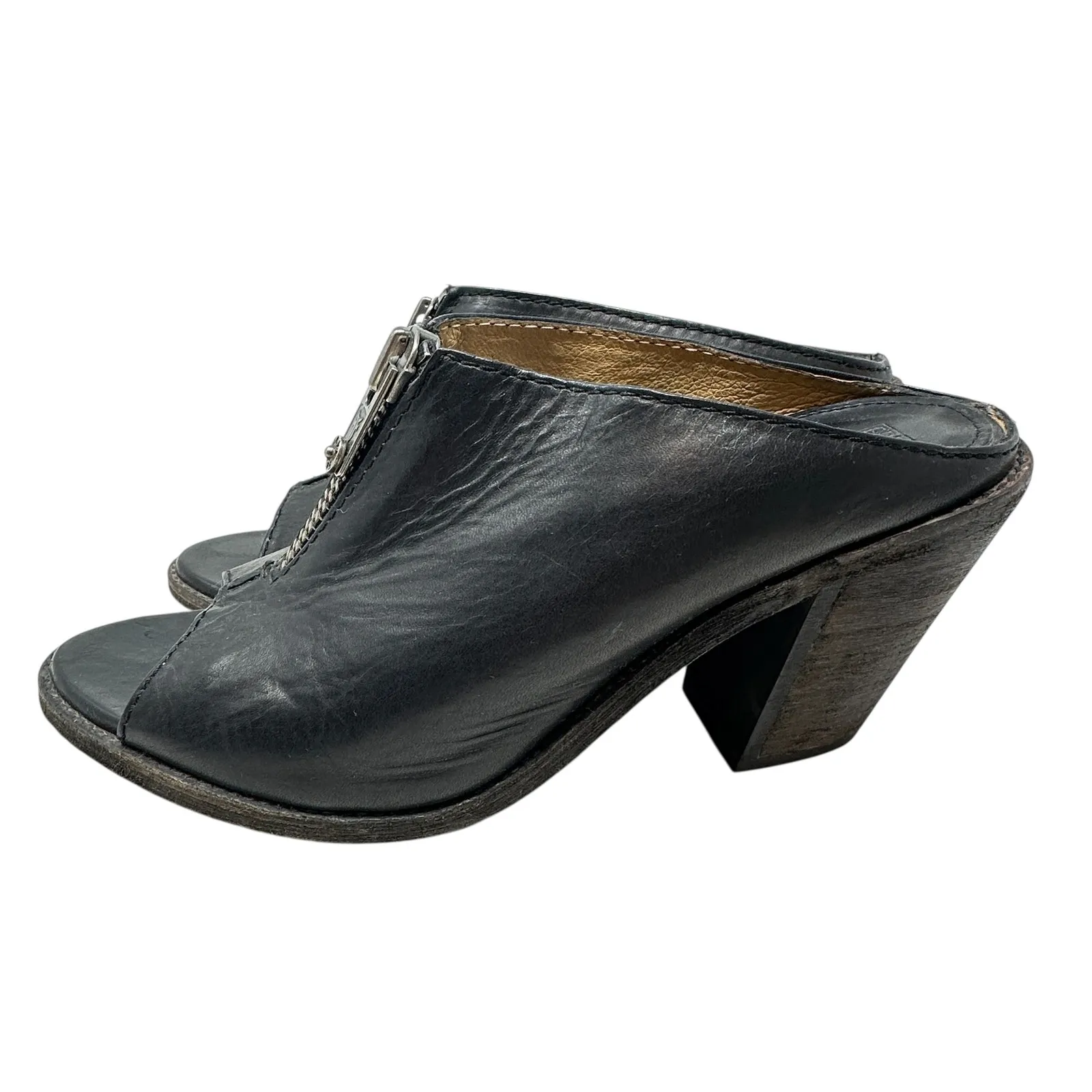 Frye Izzy Zip Moto Mule‎ Heels Leather Open Toe Black Size US 9.5 - Image 11