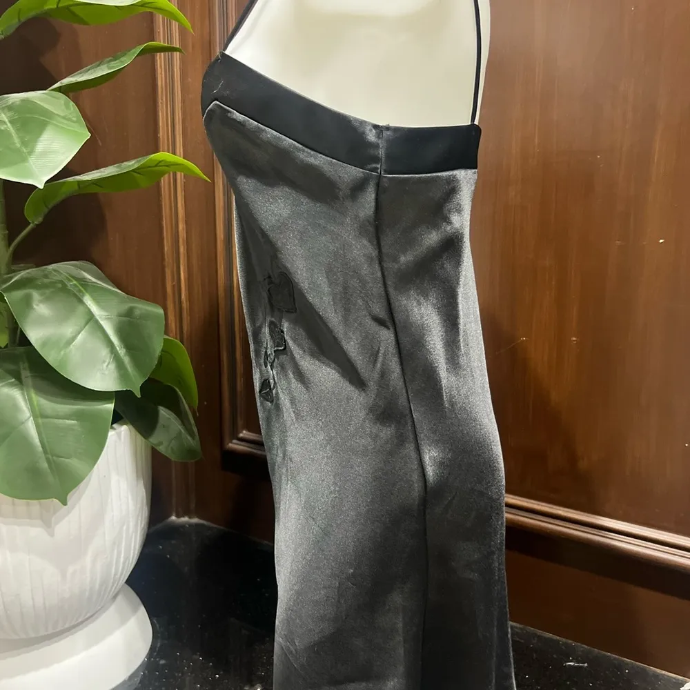 Wisteria intimate vintage Black Satin Slip Dress with Floral Embroidery - Image 5