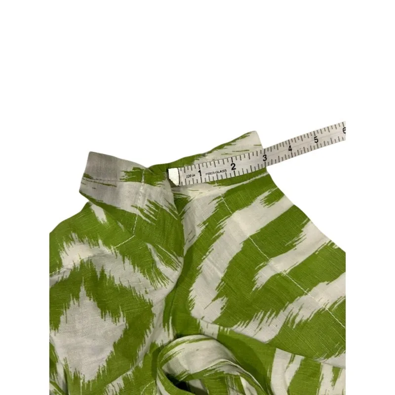 ANTHROPOLOGIE Women's Linen Shorts Shorts SMALL Green White Ikat Paperbag - Image 4