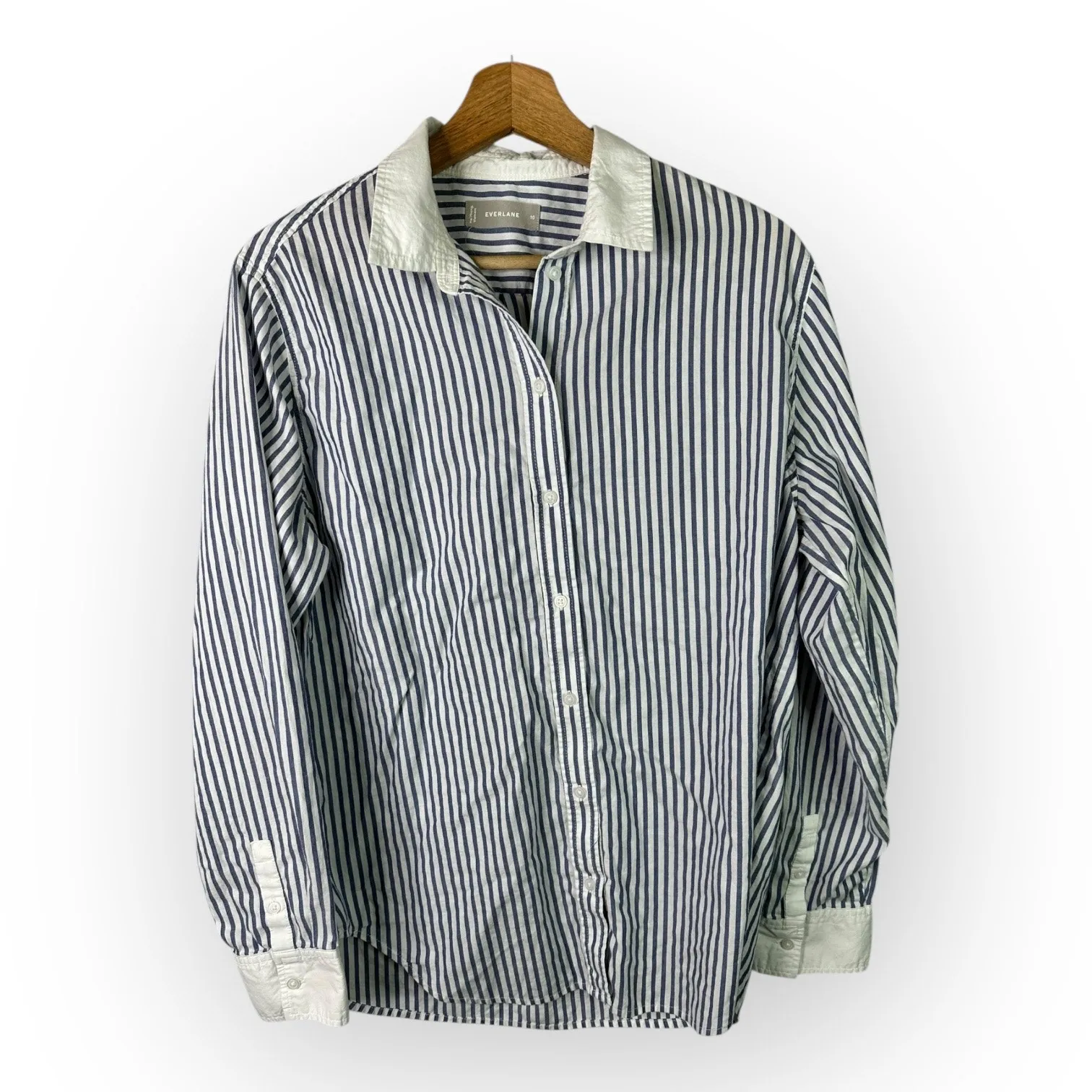 Everlane Womens size 10 the Must Have Shirt Silky Cotton Striped Button Up - Image 2