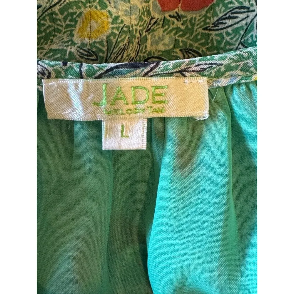 Jade Shirt Women Large Green‎ Floral Ruffle Bell Sleeve Peasant Top Boho Cottage Green - Image 9