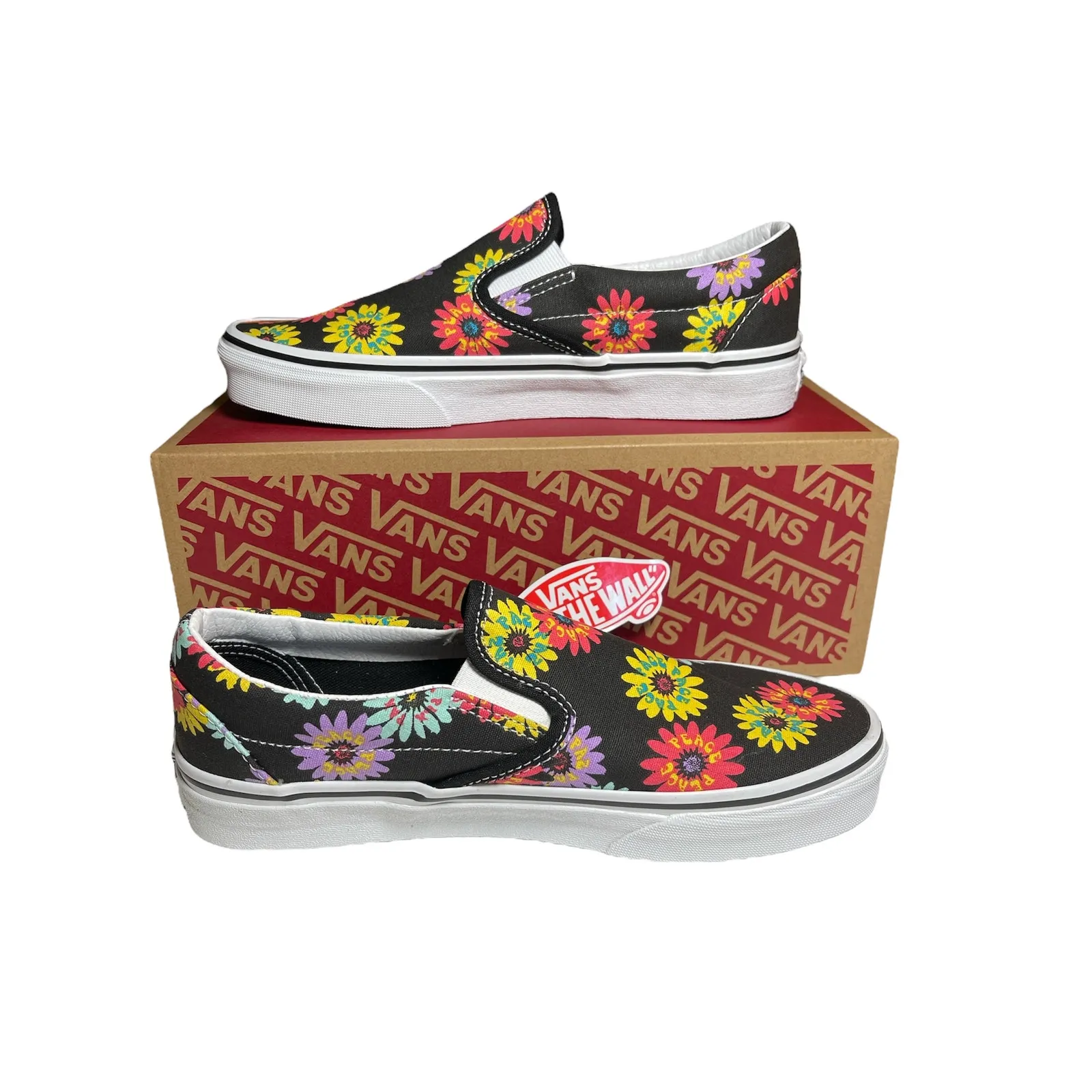 Vans Classic Slip On Peace Floral Black Shoes Sneakers Womens Size 8 Mens 6.5 - Image 7