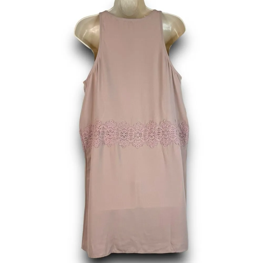 Sleeveless Knee Length Dress Crochet Detail Dusty Rose Mauve Size Medium - Image 4