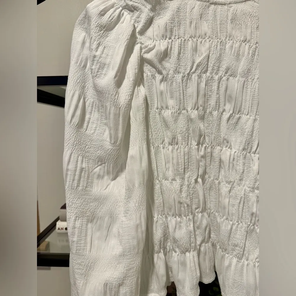 Mango White Smocked Puff Sleeve Blouse - Image 4