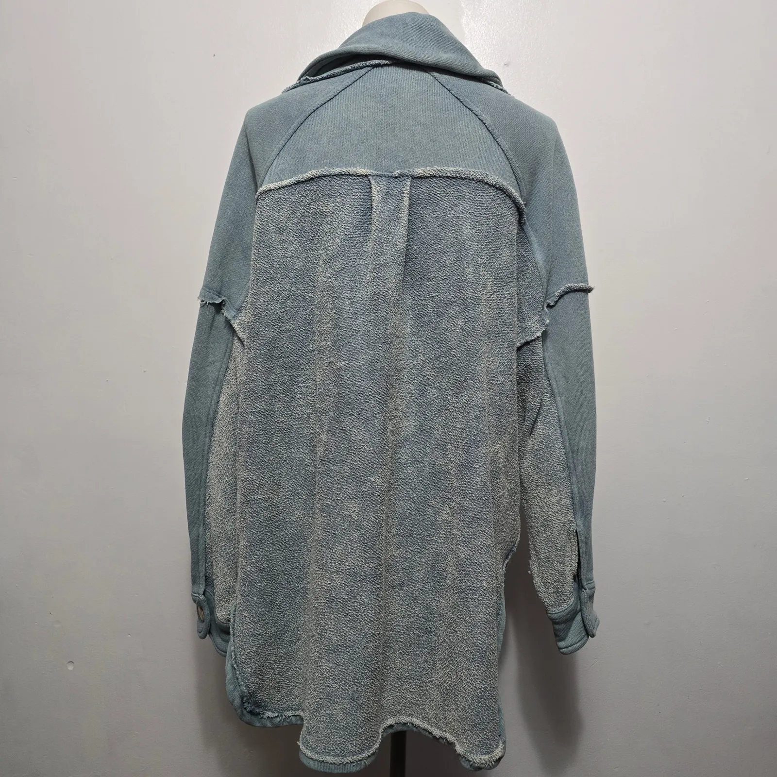 ZENANA Distressed Blue Cotton Blend Cardigan Shawl Collar Button Oversized XL - Image 5
