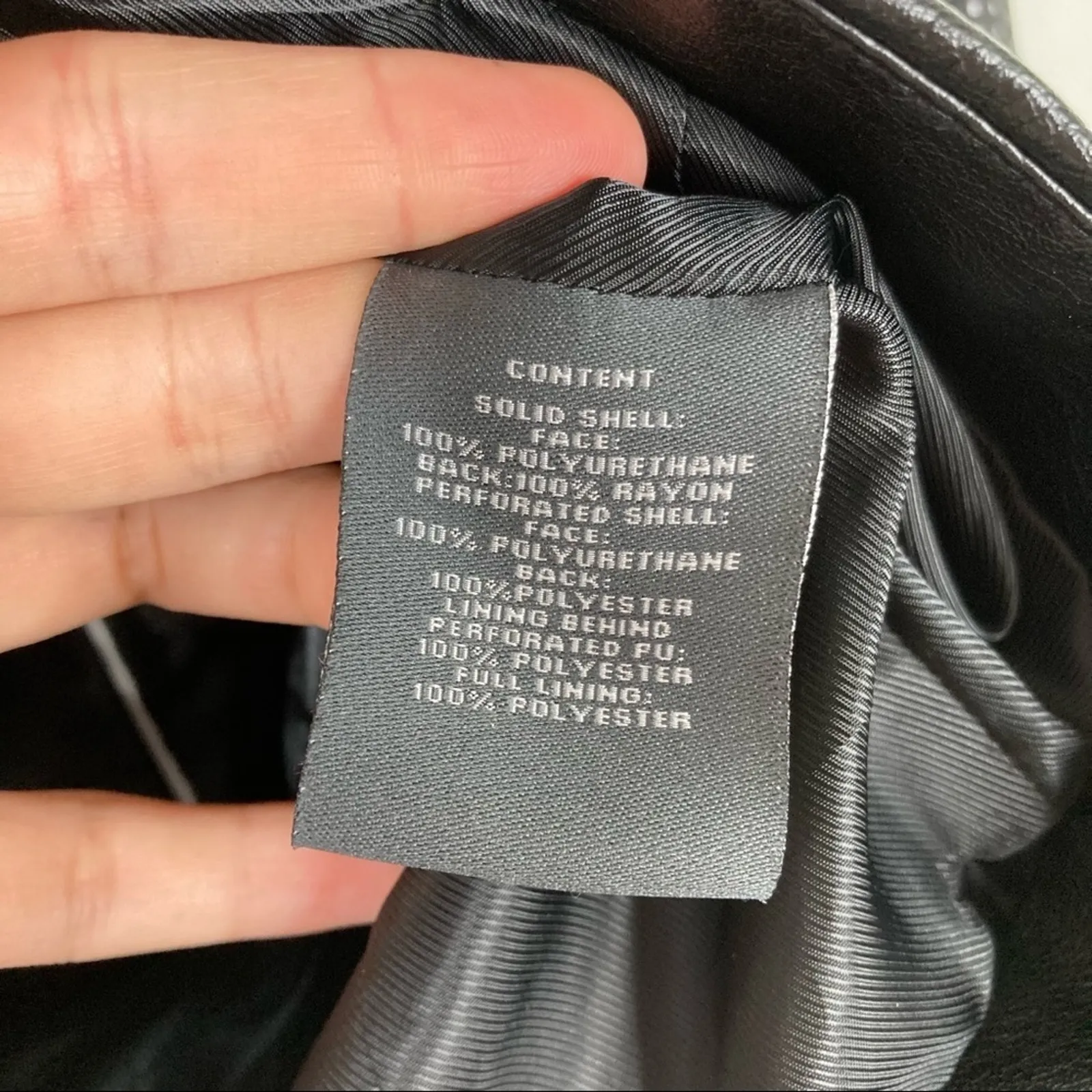 Vince Camuto | Black Faux Leather Moto Jacket Checked Cutout Biker Womens Small - Image 7