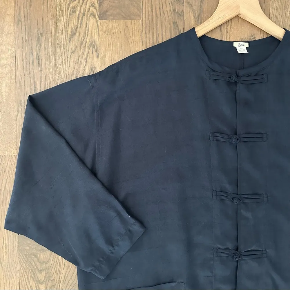 Dosa 100% Washed Silk Boxy Fit Long Sleeve Button Front Top in Navy Blue 2 / M Size M - Image 4