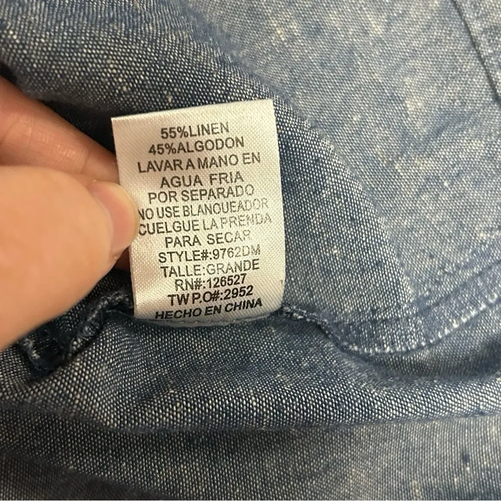 Alythea Chambray Ruffle Linen Sundress Blue Sleeveless Dress Women’s Large - Image 10