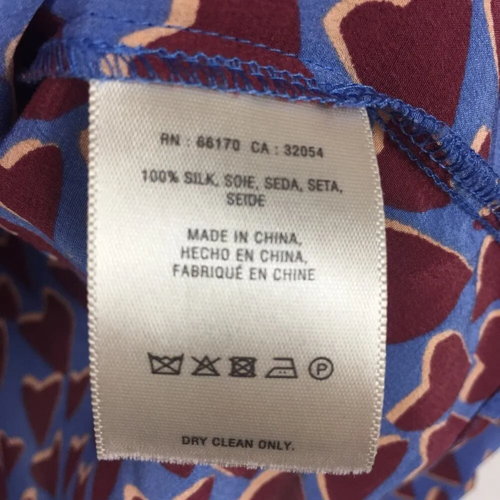 Anthropologie Maeve Silk Heart Blouse Small Dolman Sleeve Blue Red Lightweight - Image 6