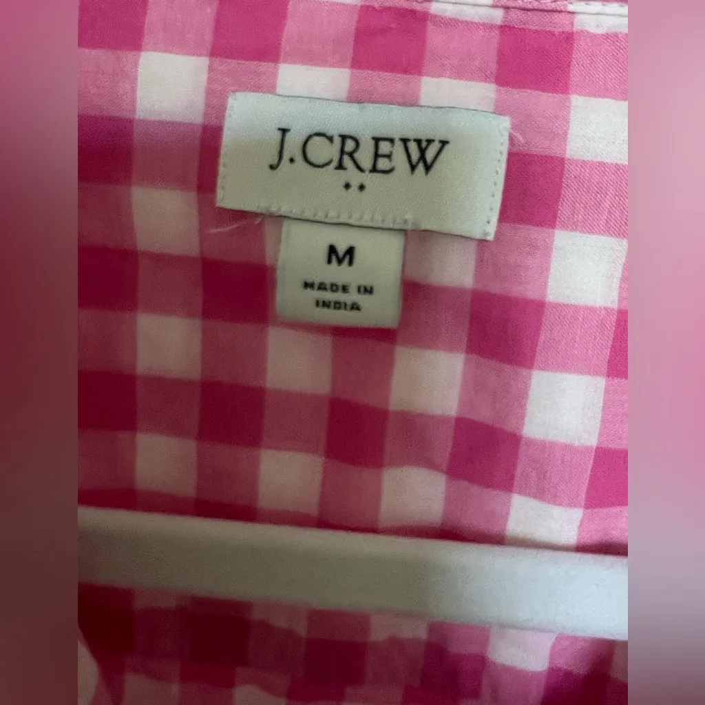 J Crew Pink Gingham Button Down Shirt Size M - Image 3
