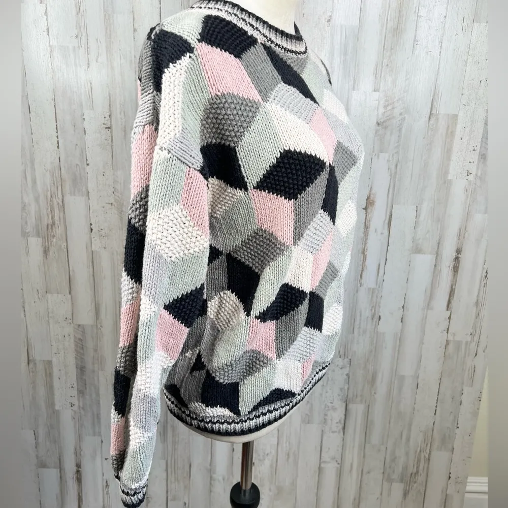 Vintage Capezio Handknits Women's 3D Geometric Knit Sweater Size S Pink - Image 8