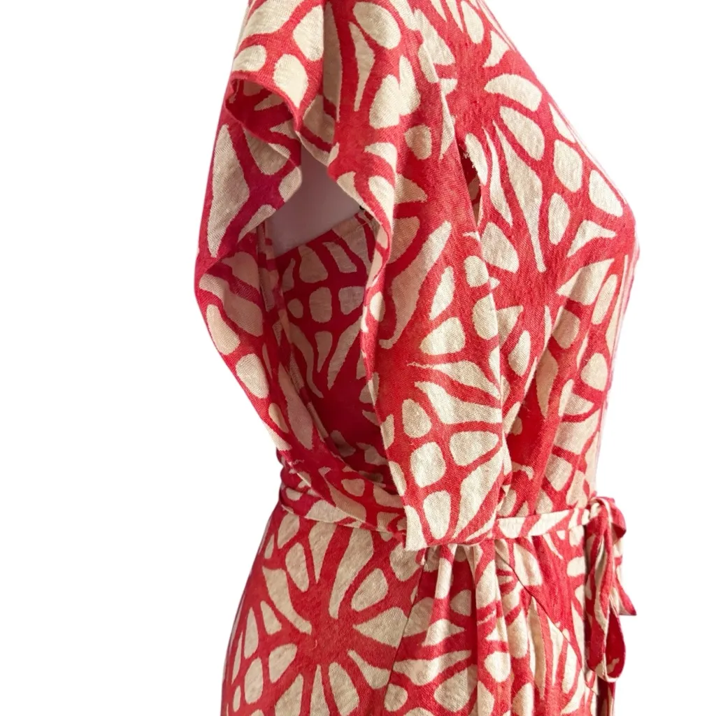 PLENTY BY TRACY REESE TWO PIECE 100% LINEN LIGHT TAN BRIGHT RED DRESS SZ S - Image 6