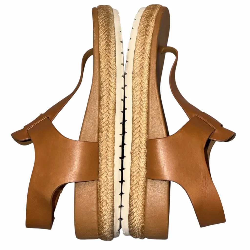 Vince Flint Brown Leather Espadrille Platform Thong Sandals Shoes size 6 36 - Image 5