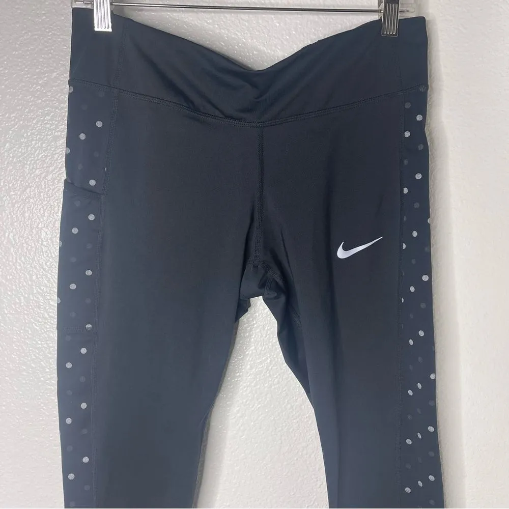 Nike Large Charcoal Grey and Polka Dot Running Leggings Dri Fit Cropped Mid Rise - Image 3