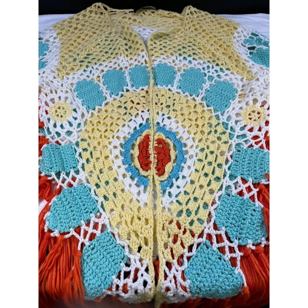 Akira Womens Yellow Boho Styled Crochet Cardigan Size M SKU 6807 - Image 3