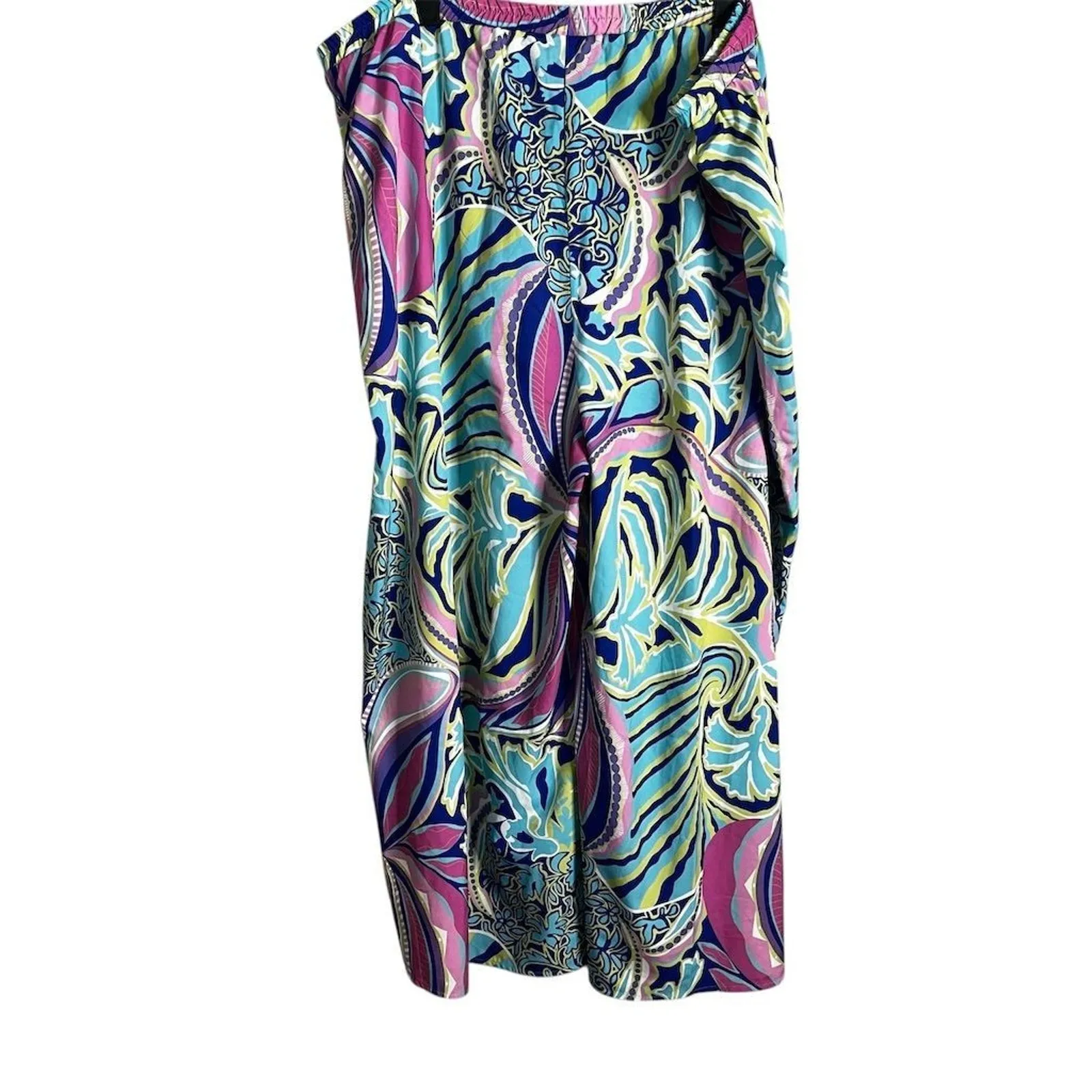 Jorge Pérez Women's 3XL Multicolor Abstract Wide Leg Pants Blue Pink Pull On Size 3X - Image 3