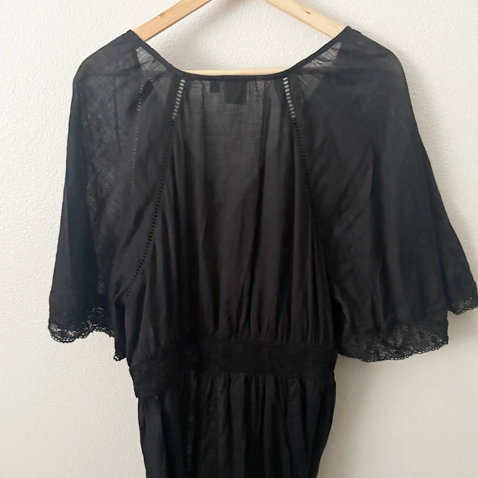 GAP | Black Lace Embroidered Midi Dress Flutter Sleeves Eyelet Trim Ruffle | XL - Image 5