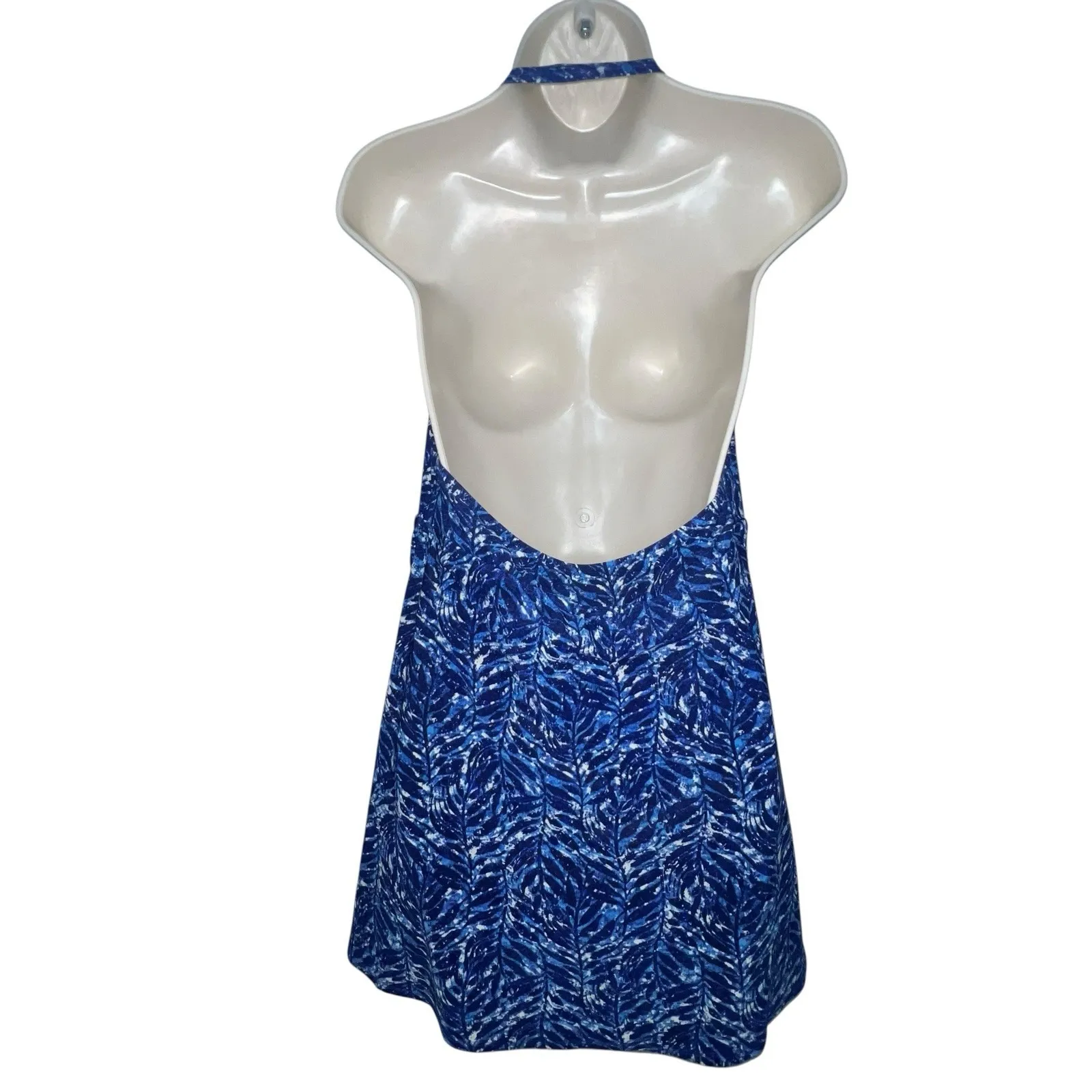 LL BEAN Shaping Swimwear, Clasp Halter Dress Swimdress Swim Suit, Rare Print‎ 12 Blue - Image 3
