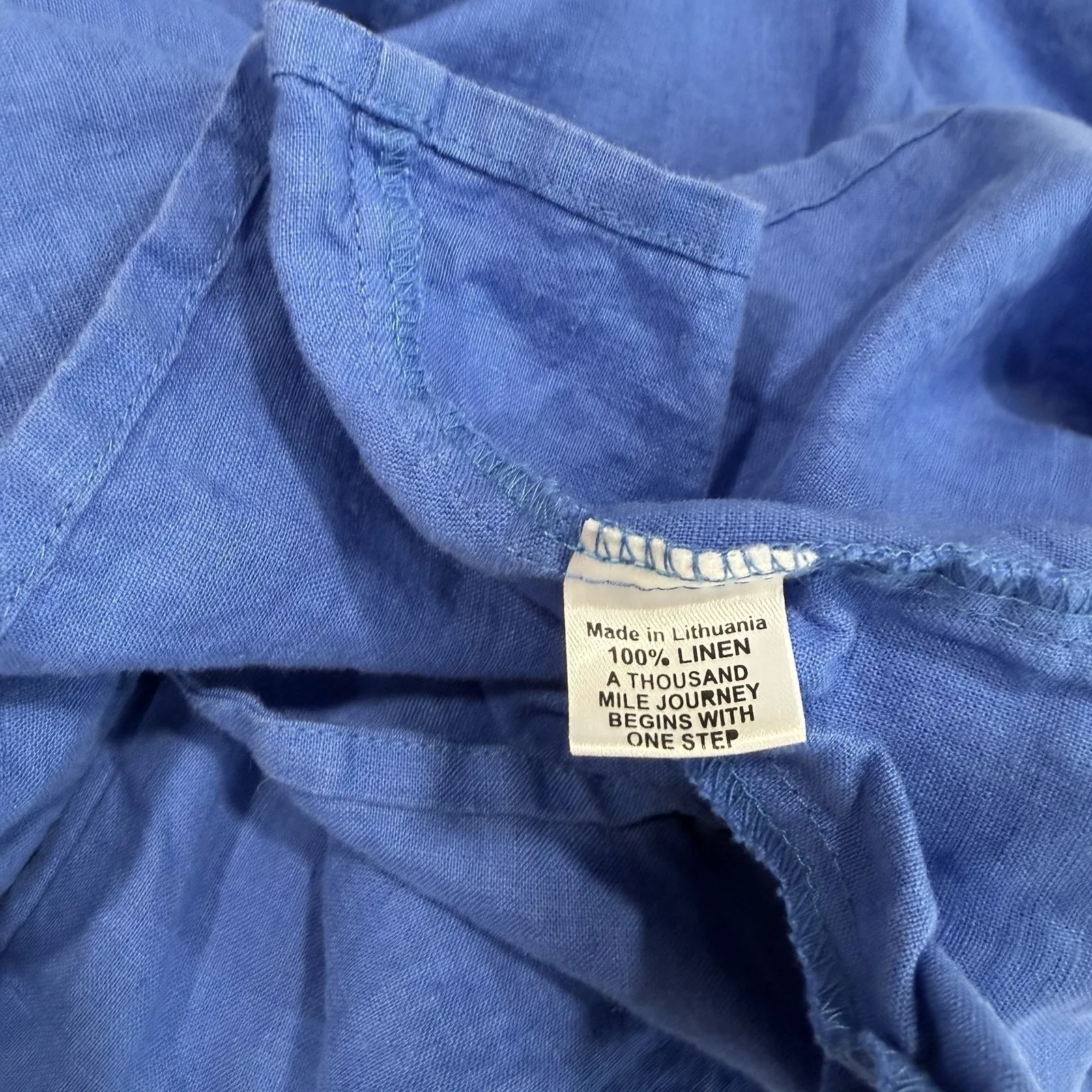 Flax Linen 3/4 Sleeve Tunic Royal Blue Minimalist Lagenlook Pockets MEDIUM - Image 10