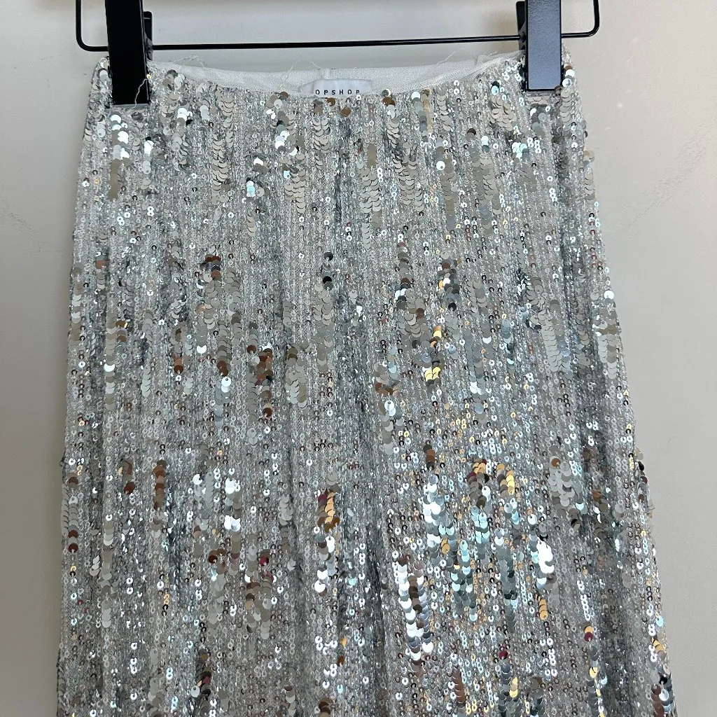TOPSHOP Sequin Wide Leg Pants in Silver Size US 0-2 - Image 4