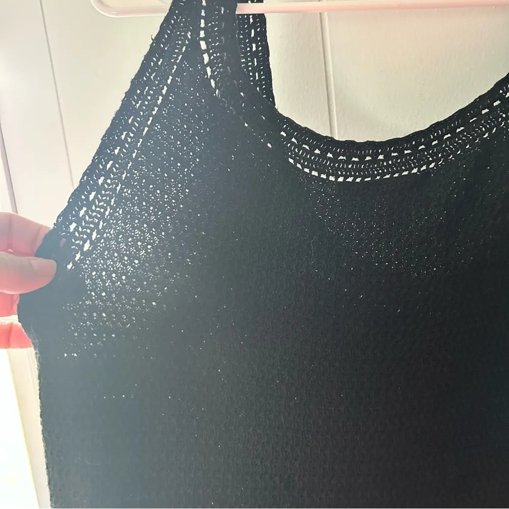 Lauren Ralph Lauren Crochet Linen Tank Sweater Top Y6 Black Size XL - Image 4