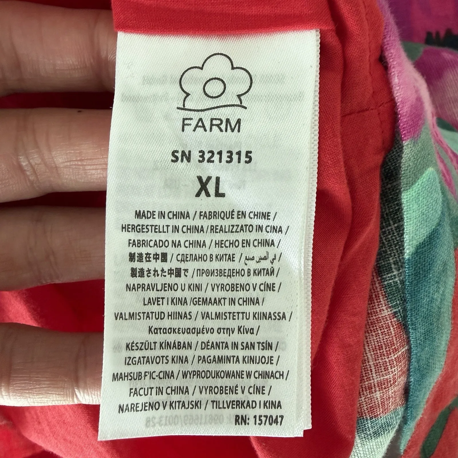 Farm Rio Dress XL Red Floral 100% Linen Tropical Summer Foliage Mini Resort - Image 12