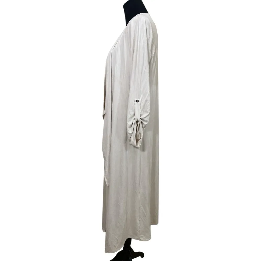Faux suede open draped longline cardigan duster Light Stone - Image 3