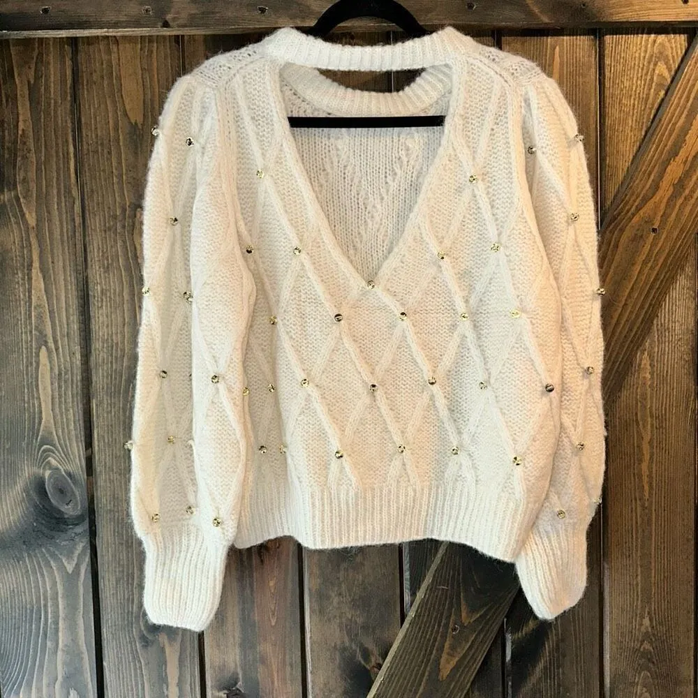 NWT Eleven Six Zina Beaded Sweater Size L - Image 5