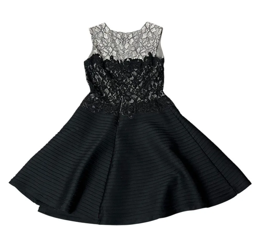 TADASHI SHOJI Dress Lace Overlay Bodice Solid Pintuck Skirt Fit & Flare Size 10 - Image 5