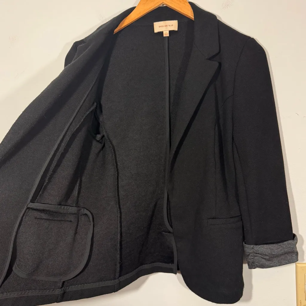 Skies Are Blue Asa Knit Black Cuffed Sleeve Open Blazer - Image 9