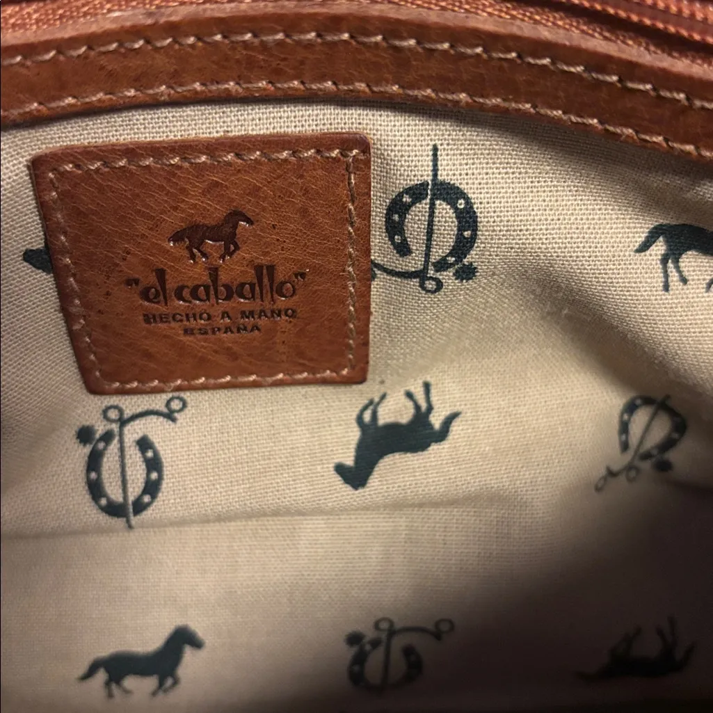 EL CABALLO DARK TAN LEATHER SHOULDER BAG 13.5” X 7” HANDLE DROP 12” PRELOVED Brown - Image 14