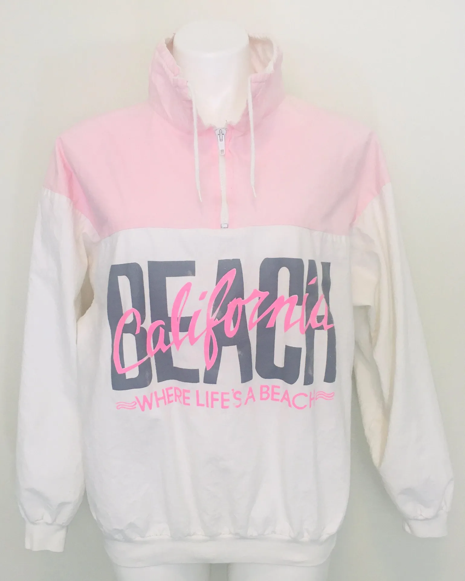 Vintage California Beach 3/4 Zip Pullover White Size L - Image 4