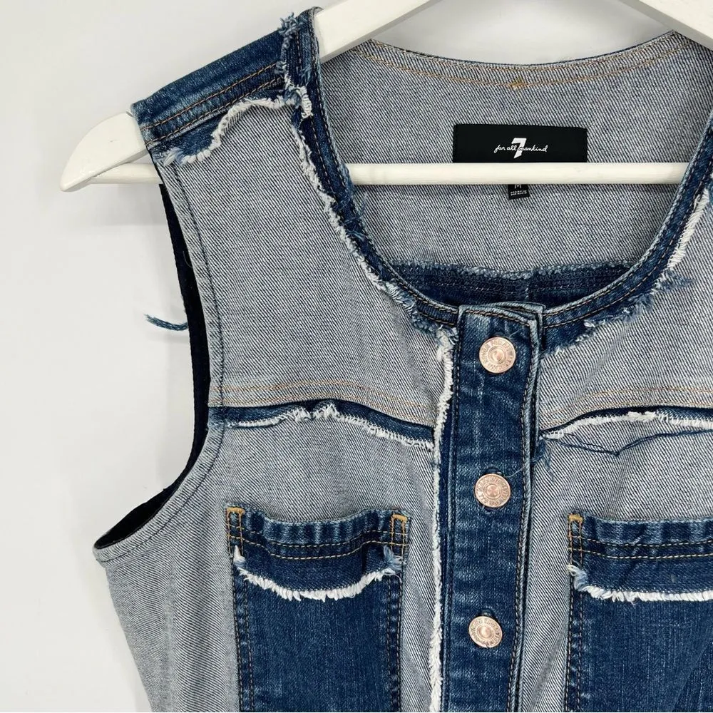 7 FOR ALL MANKIND Inside-Out Button-Front Sleeveless Denim Dress‎ M - Image 4