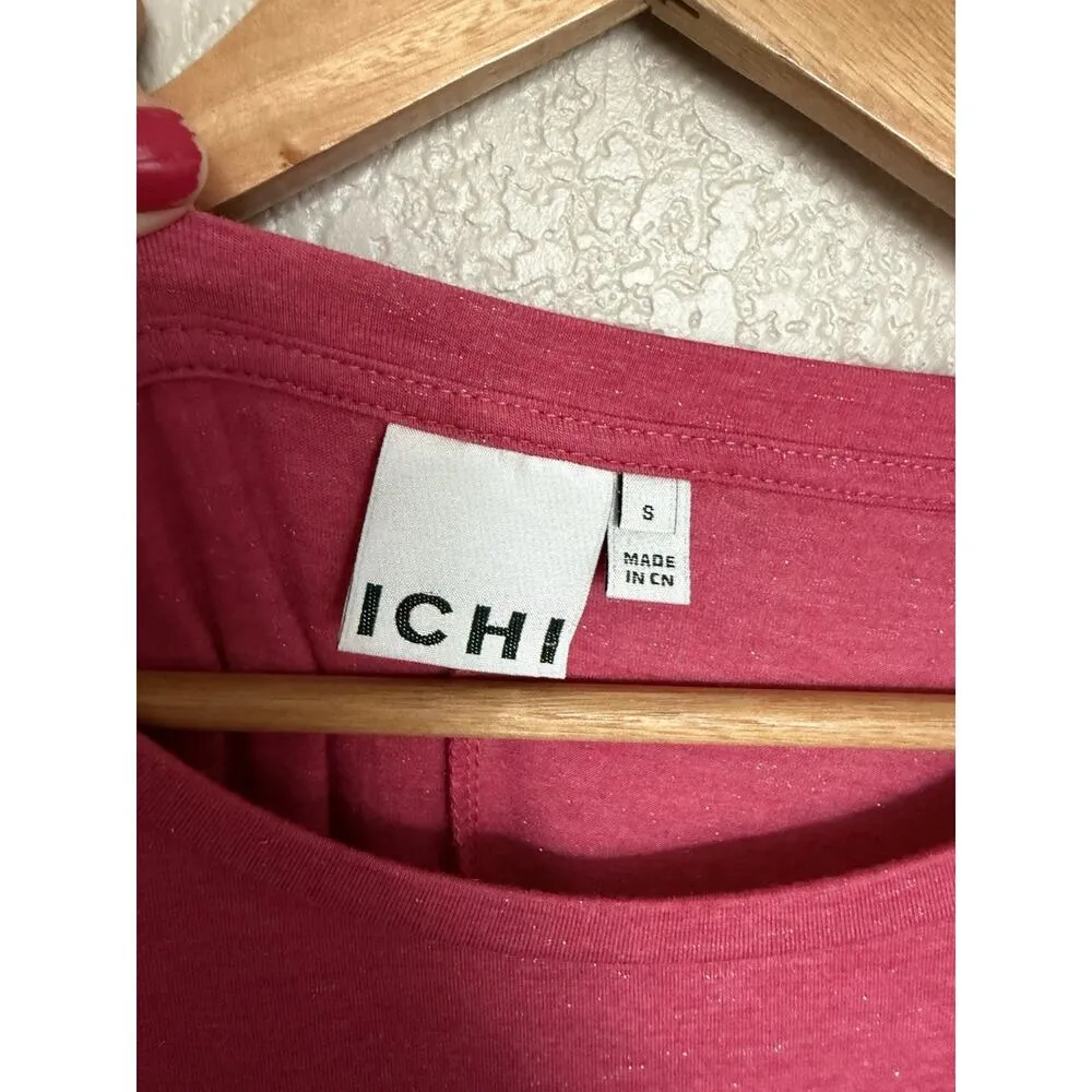 ICHI Ihrebel Tie Waist Tshirt Dress Size Small Metallic Pink - Image 6