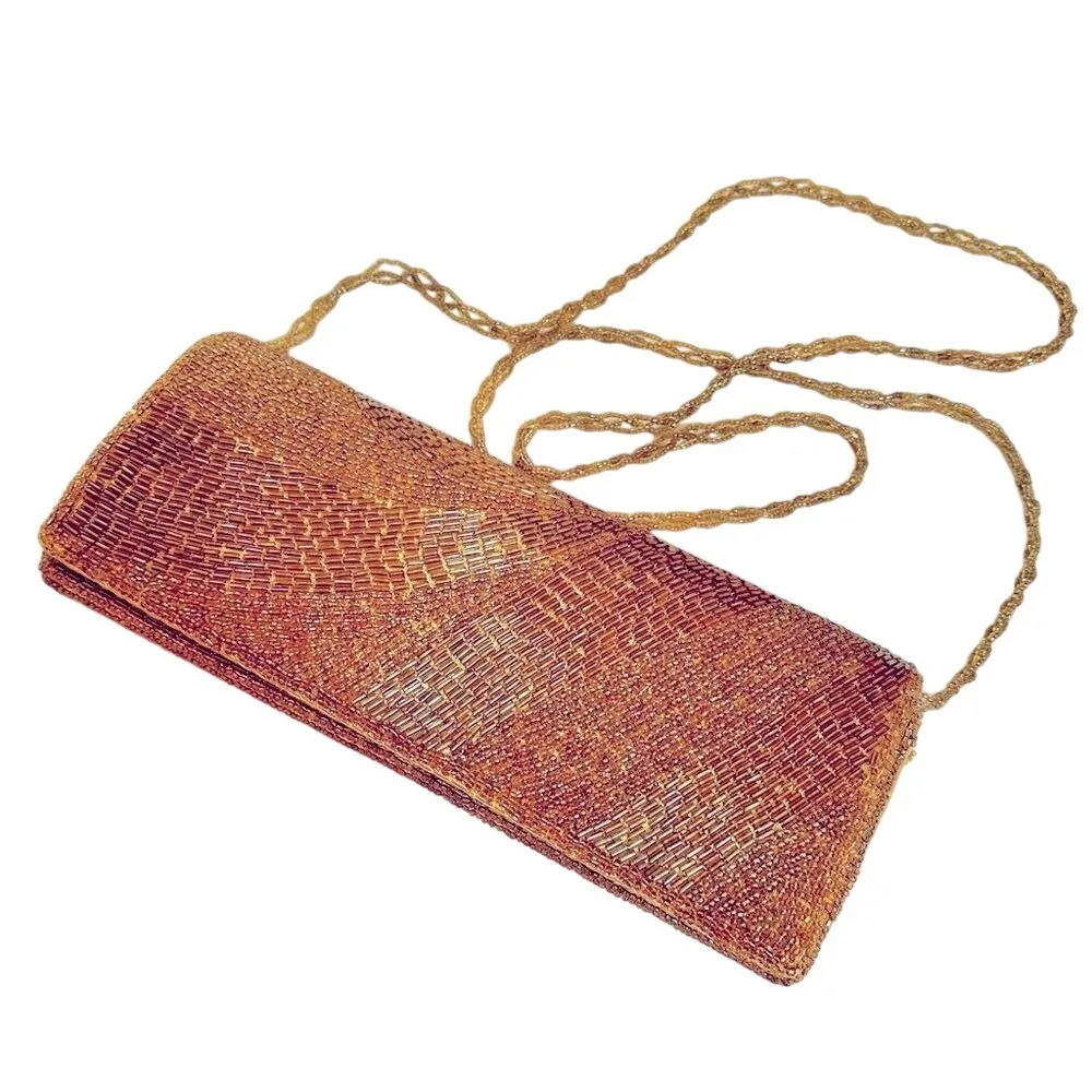 Bijoux Terner Beaded Purse Crossbody Women's Gold Satin Interior Snap Closure - Image 7