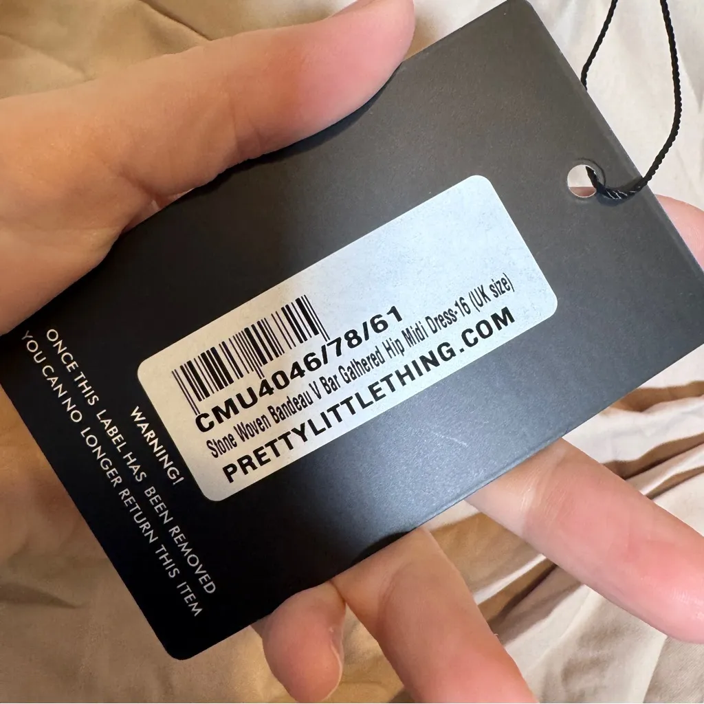 Pretty Little Thing Strapless Ruched Bodycon Midi Dress Womens 12 Tan Baddie NWT - Image 6