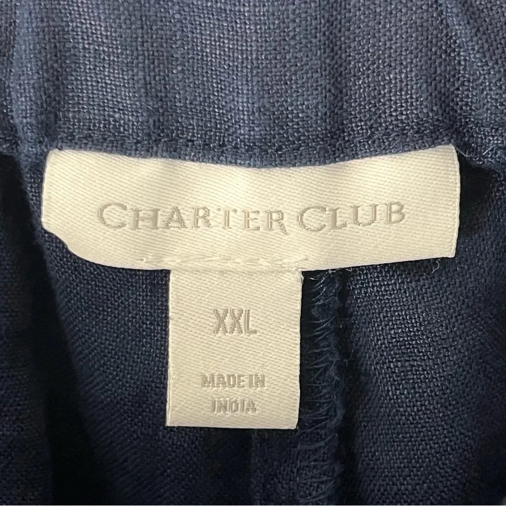 CHARTER CLUB 100% Linen Navy Blue Tie Waist High Rise Pockets Slacks, Size XXL - Image 3